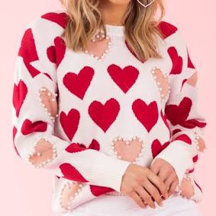 Heart Pattern Pearl Detail Knit Sweater – Style Trolley