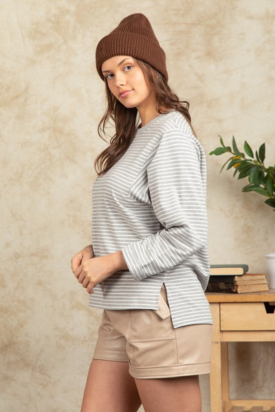 Super Soft Striped Top - H Grey