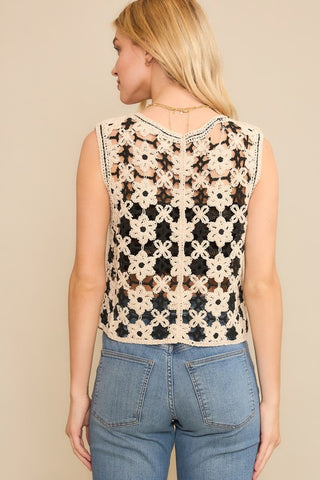 Crochet Vest With Rhinestone Detail