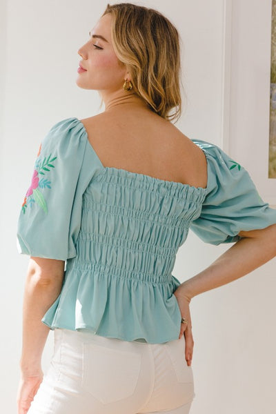 Embroidered Smocked Top