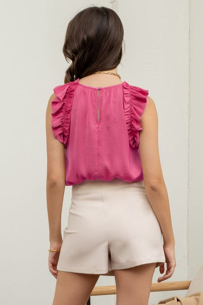 Sleeveless Ruffle Trim Blouse - Multiple Colors