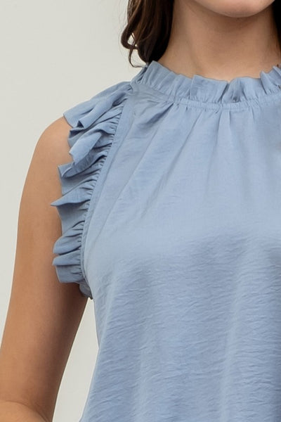 Sleeveless Ruffle Trim Blouse - Multiple Colors