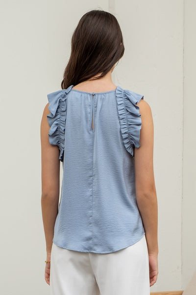 Sleeveless Ruffle Trim Blouse - Multiple Colors