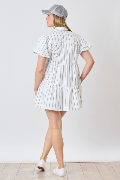 Baseball Sequin Stripe Printed Shirt Dress