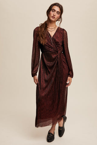 Maxi Wrap Long Sleeve Glitter Dress