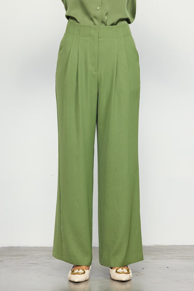 Olive Recycled Polyester Wide Leg Trouser Pants