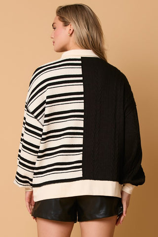 Striped Cable Knit Contrast Top