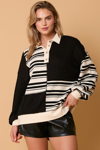 Striped Cable Knit Contrast Top