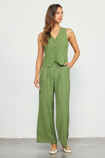 Olive Recycled Polyester Wide Leg Trouser Pants