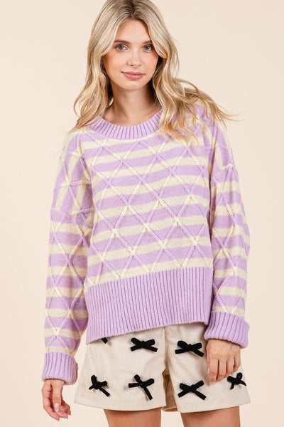 Striped & Argyle Lavender Sweater - 20 $25 Sale