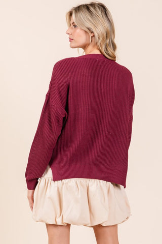 Garnet Ribbed Knit V Neck Sweater