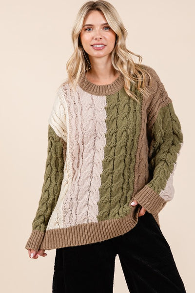 Olive Oversized Cable Sweater - 20 $25 Sale