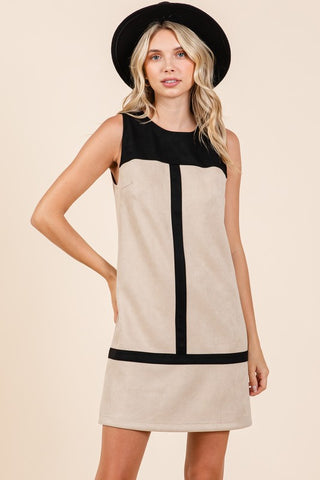 Vegan Suede Color Block Mini Dress