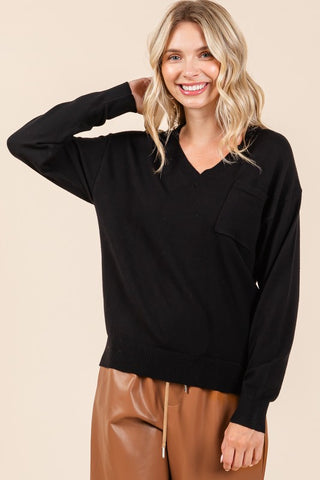 V Neck Black Sweater Top - 20 $25 Sale