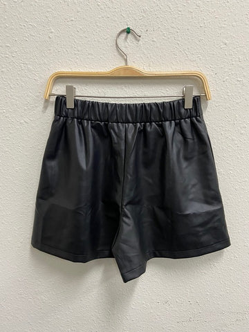 Black Vegan Leather Pearl Shorts