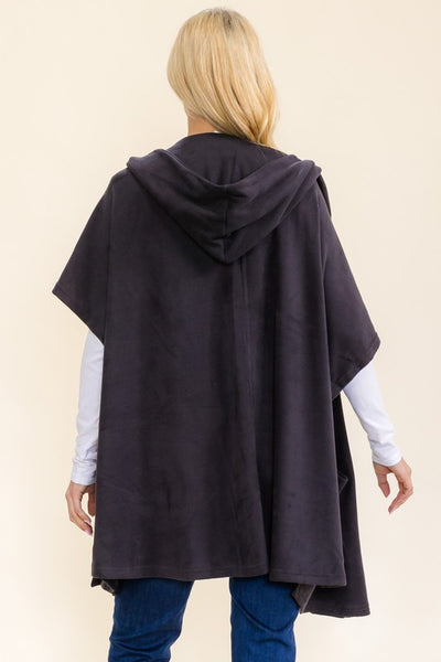 Hooded Waffle Fleece Poncho