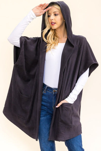 Hooded Waffle Fleece Poncho