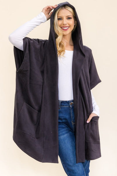 Hooded Waffle Fleece Poncho