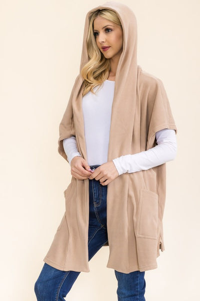 Hooded Waffle Fleece Poncho