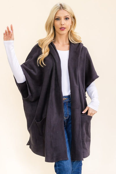 Hooded Waffle Fleece Poncho