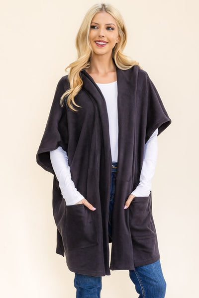 Hooded Waffle Fleece Poncho