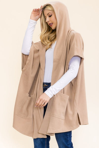 Hooded Waffle Fleece Poncho