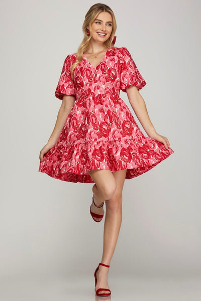 Floral Print Ruffled Hem Dress