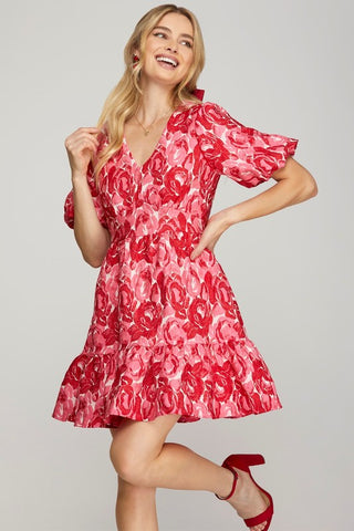 Floral Print Ruffled Hem Dress