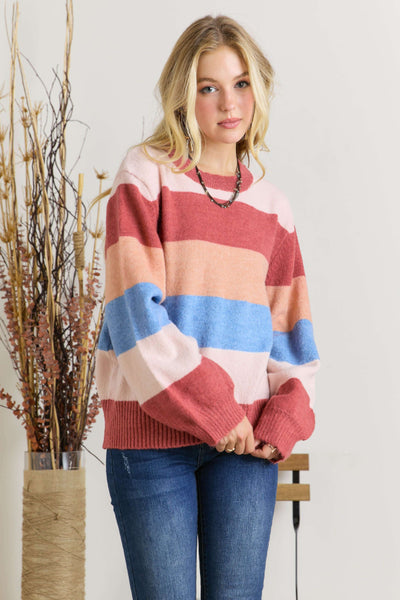 Striped Relaxed Crew Neck Sweater