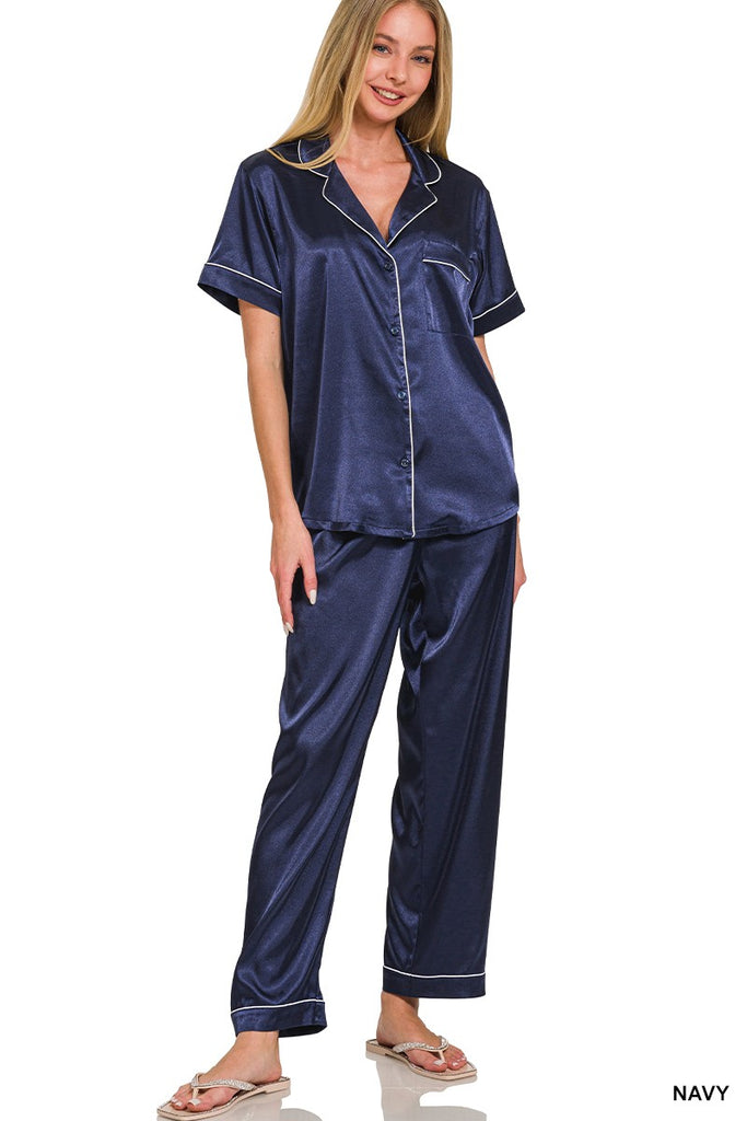 Short Sleeve Satin Pajama Set