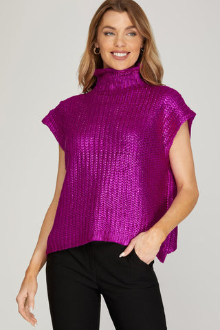 Magenta Foiled Sleeveless Sweater Top