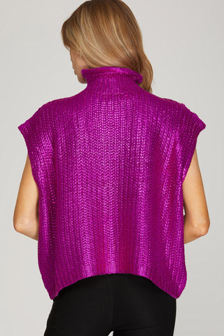 Magenta Foiled Sleeveless Sweater Top