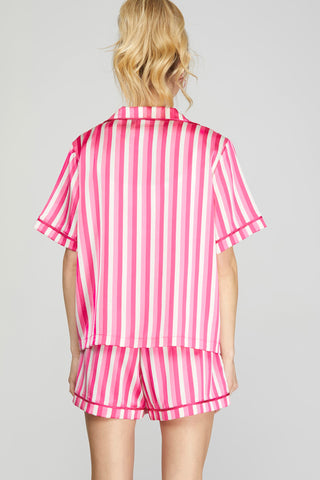 Striped Print Short Sleeve Pajama Set