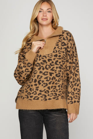 Leopard Half Zipped Sweater