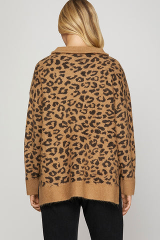 Leopard Half Zipped Sweater