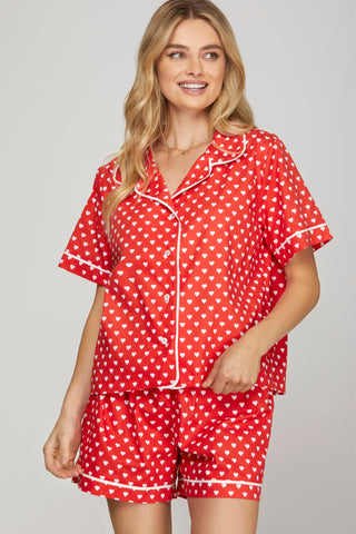 Cotton Heart Top and Shorts Pajama Set