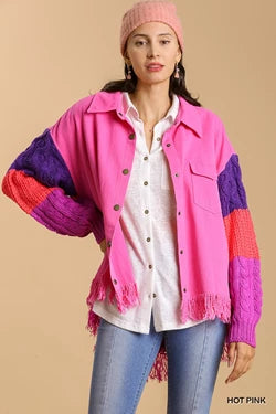 Hot In Pink Cable Knit Color Block Jacket