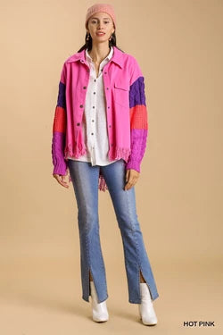 Hot In Pink Cable Knit Color Block Jacket