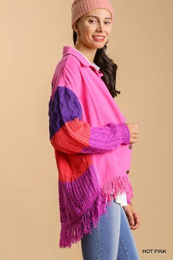 Hot In Pink Cable Knit Color Block Jacket