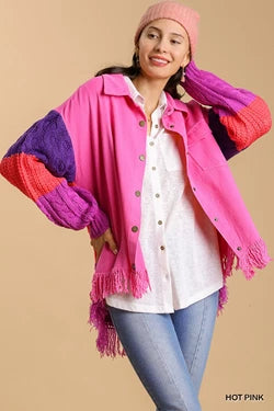 Hot In Pink Cable Knit Color Block Jacket