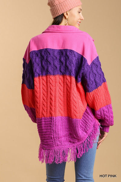 Hot In Pink Cable Knit Color Block Jacket