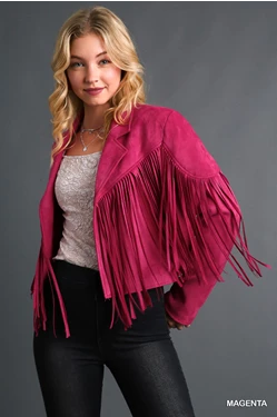 Vegan Suede Jacket with Fringe Detail