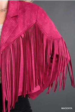 Vegan Suede Jacket with Fringe Detail