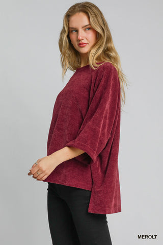 Merlot Oversized Round Neck Chenille Top - 20 $25 Sale