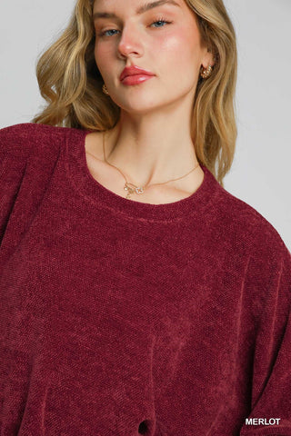 Merlot Oversized Round Neck Chenille Top - 20 $25 Sale