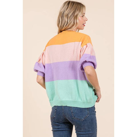 Color Block Short Sleeve Sweater - 20 $25 Sale