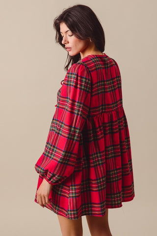 Holiday Plaid Front Tie Mini Dress