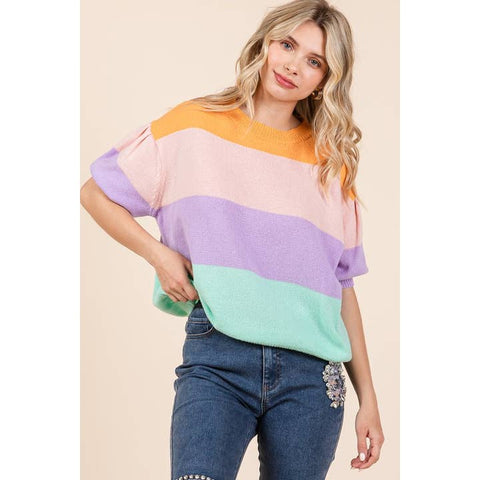 Color Block Short Sleeve Sweater - 20 $25 Sale