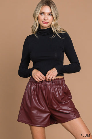 Plum Vegan Leather Shorts