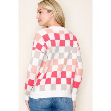 Coral Multi Heckerboard Sweater